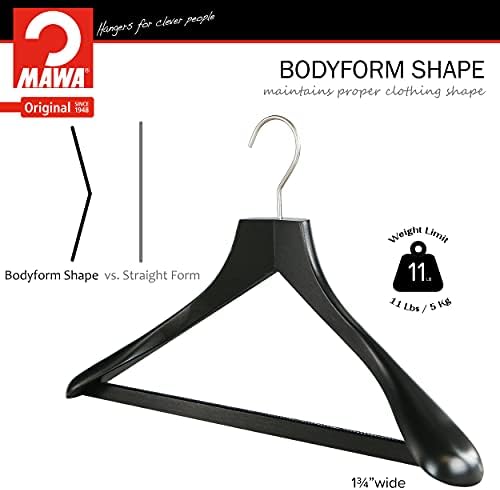 MAWA by Reston Lloyd, European Wooden Hanger, Beech Wood Body Form Hanger with Wide Supportive Shoulders, Rotating Chrom