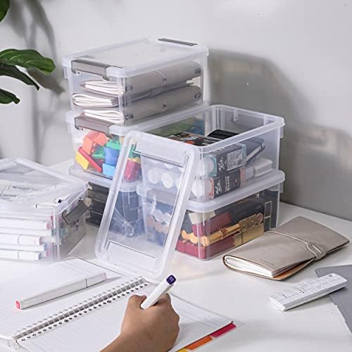 Small Storage Bins with Lids 3.2 QT Plastic Storage Containers for Organizing Stackable Clear Storage Boxes,Clear White(
