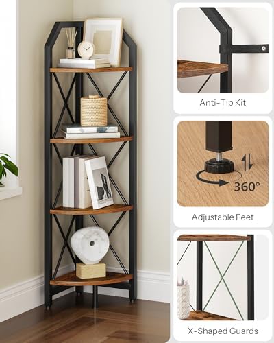 CHOEZON 47.6" Corner Shelf, 4-Tier Industrial Corner Bookshelf, Corner Storage Stand, Corner Bookcase for Bedroom, Livin