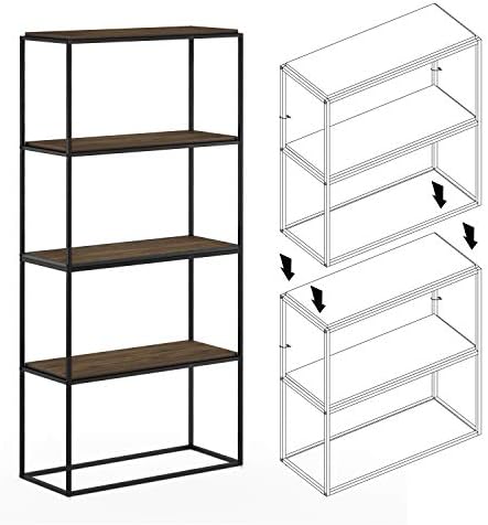 Furinno Moretti 2-Tier Metal Frame Storage Shelves, Columbia Walnut