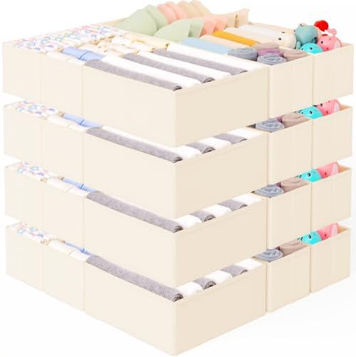 Criusia 26 Pack Drawer Organizer for Clothes, Foldable Dresser Dividers with 3 Sizes, Fabric Storage Bins – Beige