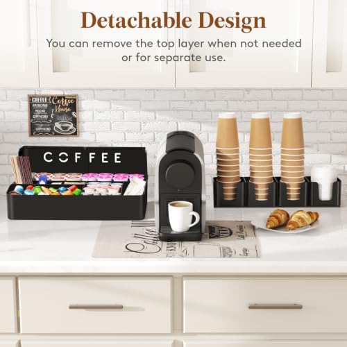 Lifewit 2-tier Coffee Station Organizer, 11 Compartments, Black, Plastic