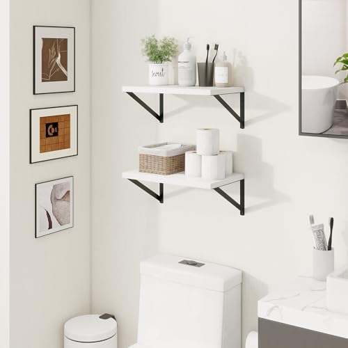 Axeman Deep Floating Shelves, 16'' x 10'' White Wall Shelves Set of 2