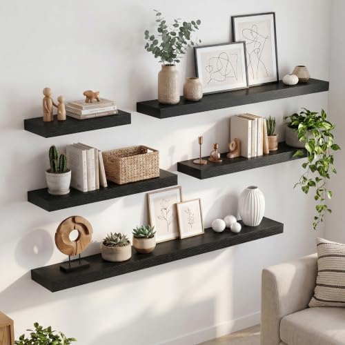 8 inch Deep Floating Shelves for Wall, 36" Wide, Black Finish, 2-Pack