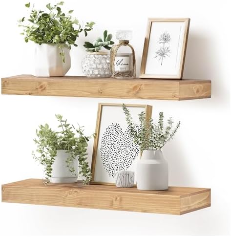 Floating Shelves, 24 Inch Wall Mounted Shelves, Set of 2, Oak