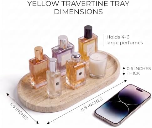 YKAJO Natural Travertine Beige Oval Marble Tray, 11.8x5.9 Vanity Organizer