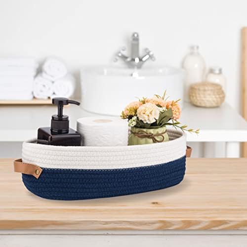 Set of 2 Toilet Basket,Woven Storage Basket for Toilet Tank Top Farmhouse Home Decor Organizing Baskets 13"x5.9"x4" Navy