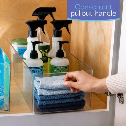 primebox Plastic Food Storage 2 Pack Clear Container Bin with Handles for Organizing Kitchen, Pantry, Refrigerator, Free
