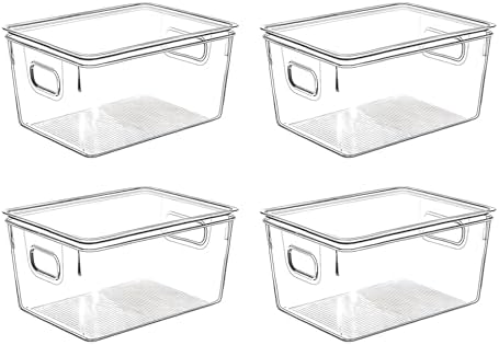 Clear Plastic Storage Bins with Lids, Perfect for Kitchen Organization or Pantry Organization and Storage, Stackable Fri