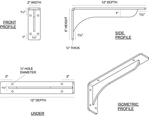 Ekena Millwork BKTM02X12X05EBHDB Steel Bracket Embrey, 2"W x 12"D x 5 1/4"H, Hammered Dark Bronze
