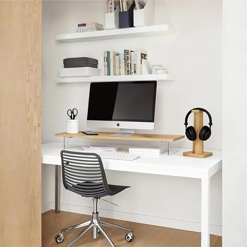 Wood Monitor Stand Riser with Acrylic Legs, Computer Screen Stand Desk Organizer, 31.5 x 7.9 x 3.1 inch, Hold up to 66 l