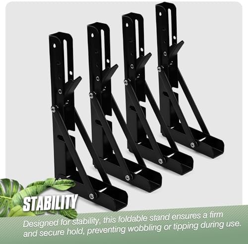Folding Shelf Brackets - 4 Pcs 12 Inch,Heavy Duty, Black