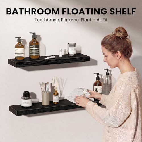Fun Memories Floating Shelves for Wall 24 Inch, Set of 2 – Wall-Mounted Storage & Display Shelf with Invisible Bracket, 