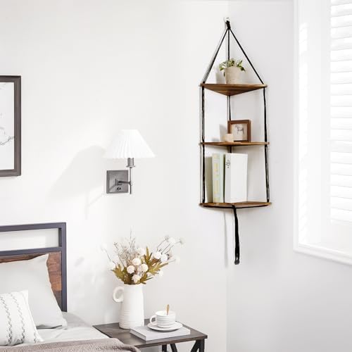 Artilady Corner Shelf Macrame Wall Hanging, 3 Tier Black Boho Storage Decor
