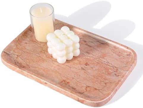 Karibiber Marble Vanity Tray, Bathroom Tray for Countertop, Decoration Dresser Organizer, Perfume, Jewelry Holder, Red S