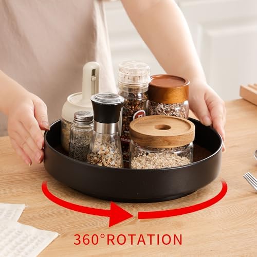 Non-Slip Rotating Lazy Susan Turntable, 360-Degree Swivel, Black with Textured Surface (Black, 10 inches)