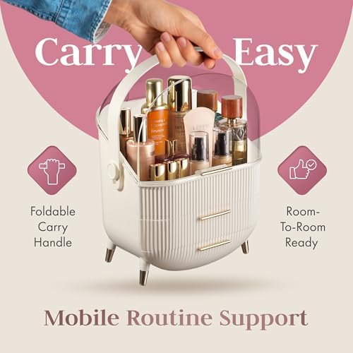 Covered Makeup Cosmetic Countertop - Large Cosmetic Organizer - Trendy Oval Shape Storage for Skin Care Organizer - Clea
