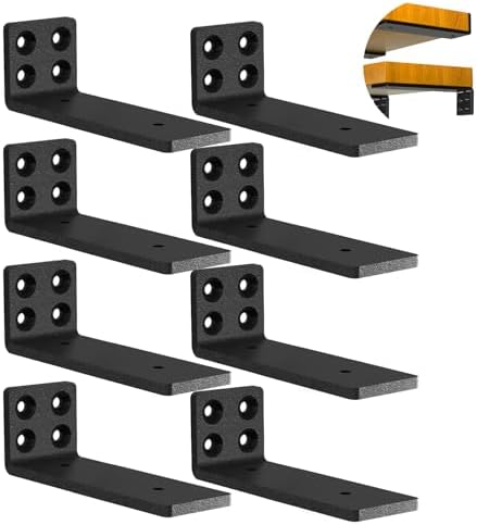 Floating Shelf Hardware Heavy Duty Hidden Shelf Brackets 8 Inch Long Wall Shelf Support Brackets Black L-Shaped (8 Pack)