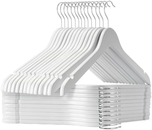 White Wooden Hangers - 20 Pack - Durable Wood Hangers Ideal for Everyday Use & Wedding, for Dress, Coats, Camisole