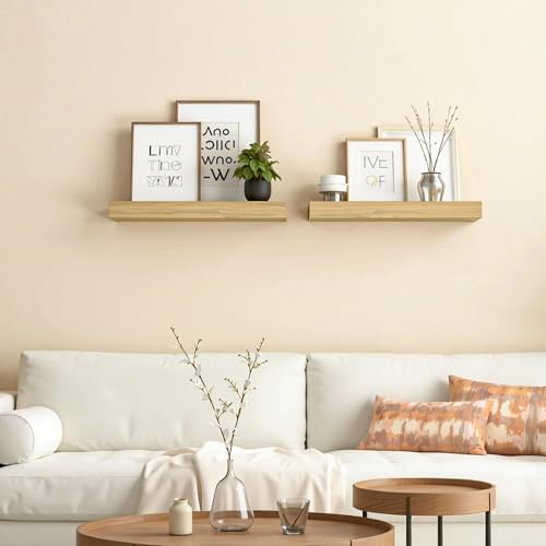 HOOBRO Floating Shelves for Wall, Wall Mounted Shelf Set of 2, 15.7" Hanging Shelf with Invisible Brackets, for Wall Dec