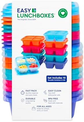 Bentgo Easyboxes 4-Compartment Snack Containers - 4 Trays & 4 Custom-Fit Lids to Seal in Freshness Reusable Food Storage & Meal Prep Bento BPA-Free Containers (Jewel Brights 10-Pack)