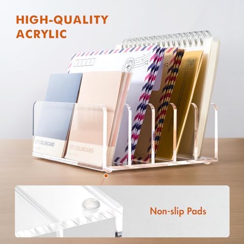 BEYGORM Acrylic Mail Holder, 5 Compartments Multifunction Desk Organizer