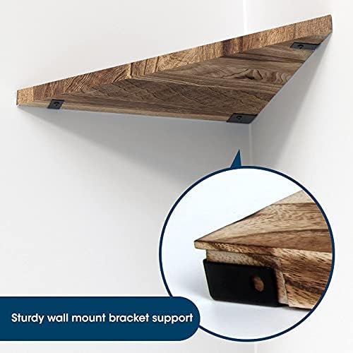Wall Mounted Rustic Wood Straight Edge Corner Shelf Storage Rack, Bookcase, Floating Shelves Home Decor for Bedroom, Liv