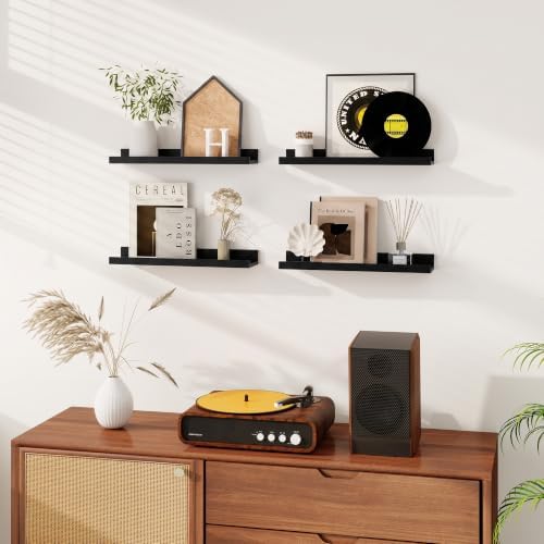 Dreamland Picture Ledge Shelf for Wall, Floating Shelves Set of 2,20 inch Long Floating Shelves with Lip for Living Room,Bedroom,Bathroom,Kitchen,Black