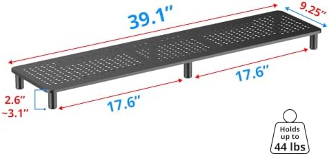 Husky Mounts Large Dual Monitor Stand Riser, Adjustable Legs, 39" x 9.25" x 5.5" Max Height, Matte Black Steel