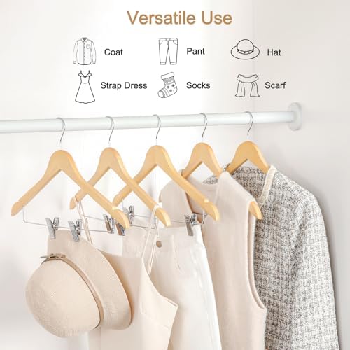 TOPIA HANGER Wooden Hangers with Adjustable Metal Clips and 360° Swivel Hook, Premium Wood Clothes Hangers 10 Pack for Suit, Pant, Skirt, Jeans, Coat, Jacket-CT28N