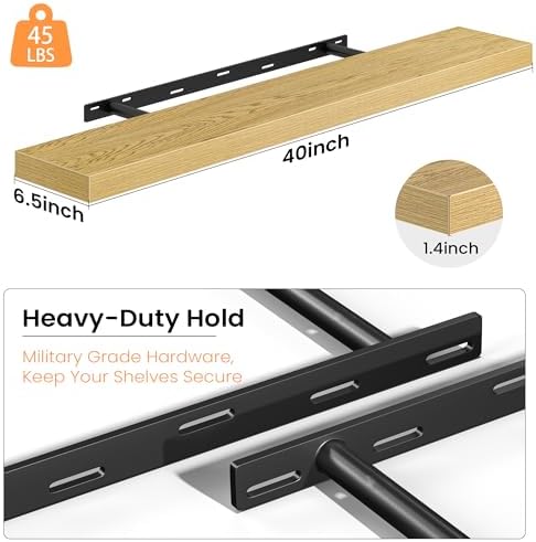 Fun Memories Floating Shelves for Wall 40 Inch, Set of 2 – Wall-Mounted Storage & Display Shelf with Invisible Bracket, 