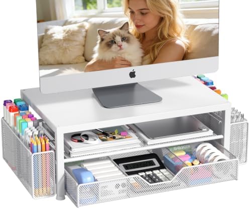 OPNICE Desk Organizers and Accessories, Computer Monitor Stand Riser with Drawer and 2 Pen Holders, Printer & Laptop Sta