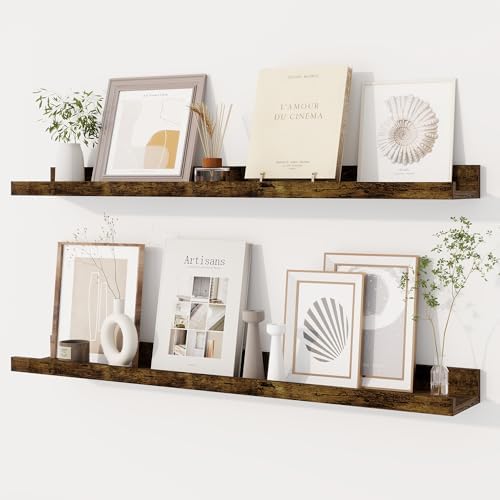 Dreamland Picture Ledge Shelf for Wall, Floating Shelves Set of 2, 32 inch Long Floating Shelves with Lip for Living Room,Bedroom,Bathroom,Kitchen,Rustic Brown