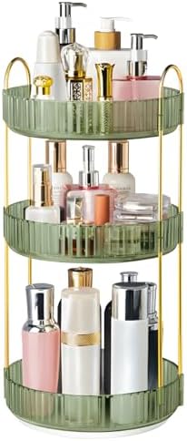 360° Rotating Makeup Organizer for Vanity, 3 Tier Perfume Organizers, Green