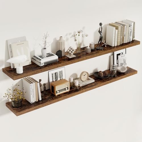 72 Inch Floating Shelves 2 Pack, 8 Inch Deep Floating Shelf Wall Mounted, Large Shelves with Invisible Bracket for Books