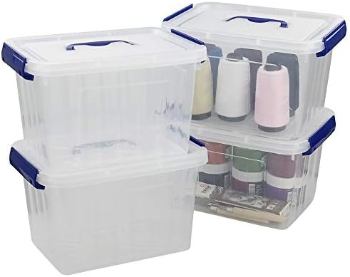 Hespama 4 Packs 6 Quart Lidded Storage Bin Box with Handle, Clear
