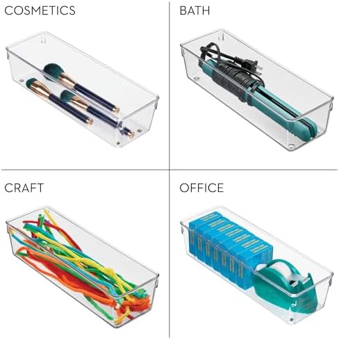 iDesign Plastic Drawer Organizer Bins, Set of 3, Clear