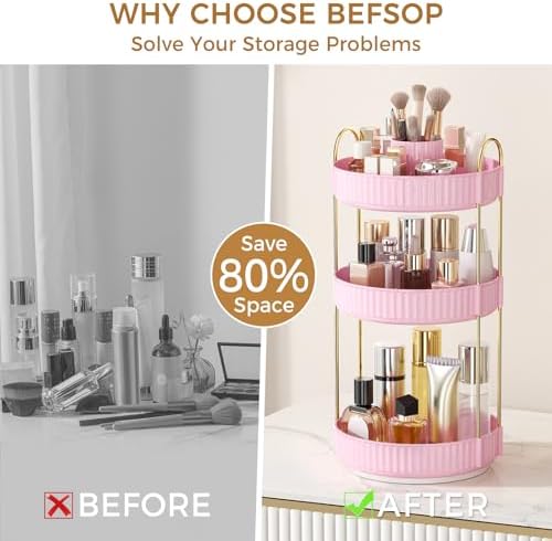 360° Rotating Makeup Organizer, Upgraded 3 Tier Skincare Perfume Organizers for Women, Bathroom Organizer Countertop, Cl