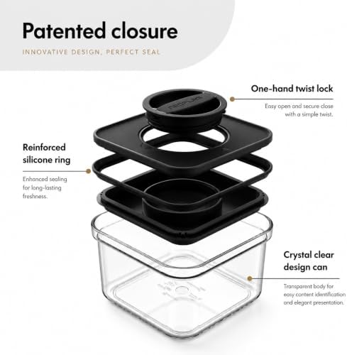 Neoflam Smart Seal Airtight Food Storage Containers Set of 3, 0.73L Pantry Containers for Cereal, Flour, Rice & Dry Food, Stackable BPA-Free Clear Canisters with Twist Lock Lids, Black, 25 oz