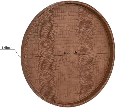 HofferRuffer Round Serving Tray 20'', Elegant Faux Leather Circle Ottoman Table Tray, Serve Tea Coffee Breakfast in Bedr