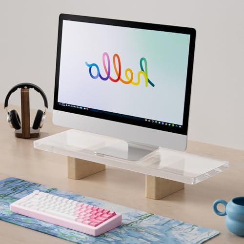 Acrylic Monitor Stand Riser, Premium Large Clear Monitor Riser 19.6 inch, Sturdy Wood Computer Stand Office Desk Accesso