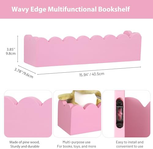 PHOENANCEE Wood Floating Shelves for Wall,Nursery Bookshelf,Kids Book Shelf,Baby Toys Storage Decor Organizer Wall Mount
