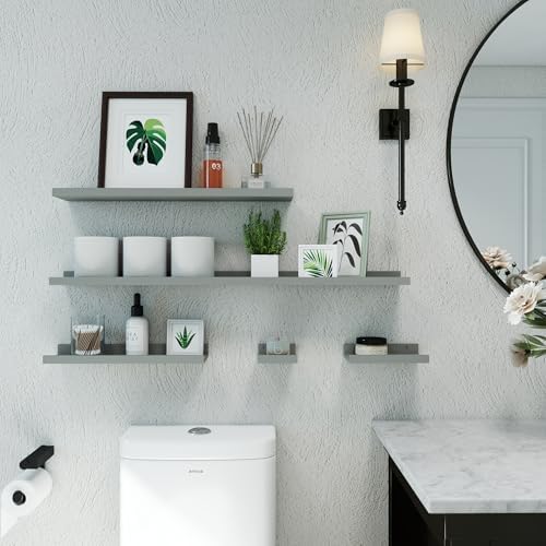 Small Grey Floating Shelves for Wall, Shelf with Lip Set of 2, 8 in
