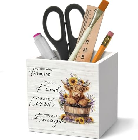 Inspirational Highland Cow Pen Holder Organizer for Desk Accessories