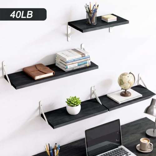 YGEOMER 4 Different Sizes Floating Shelves for Wall Decor, Black and White
