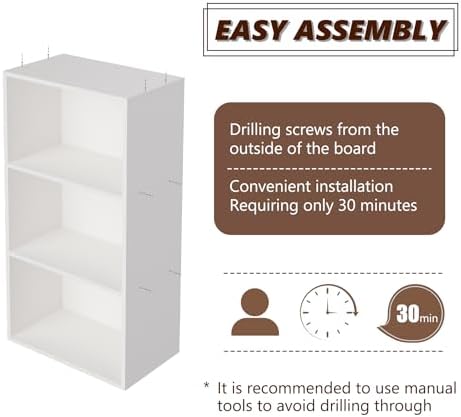 Wooden 3 Cube Storage Organizer, 3 Tier Low Bookcase Freestanding Storage Display Organizer,Versatile Cubes Shelf and Cu