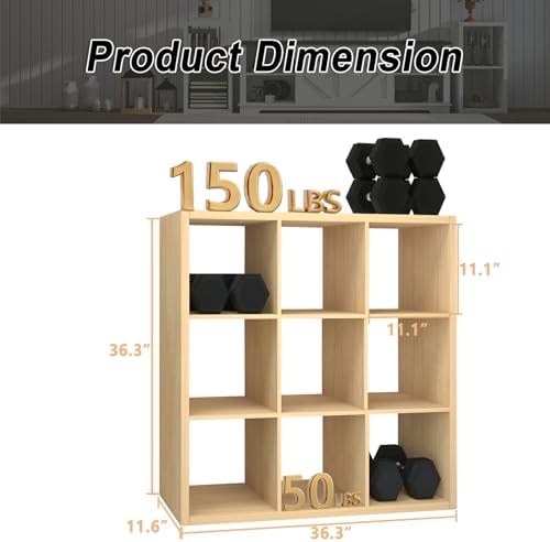 9 Cube Storage Organizer Shelf, Oak Color, 11 Inch