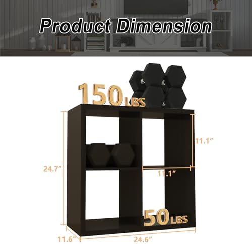 CTESNE【2026 Wooden Thick Frame 4 Cube Storage Organizer Shelf with Anti-Tipping Kits + Reversible Open Back Bookcase, Ho