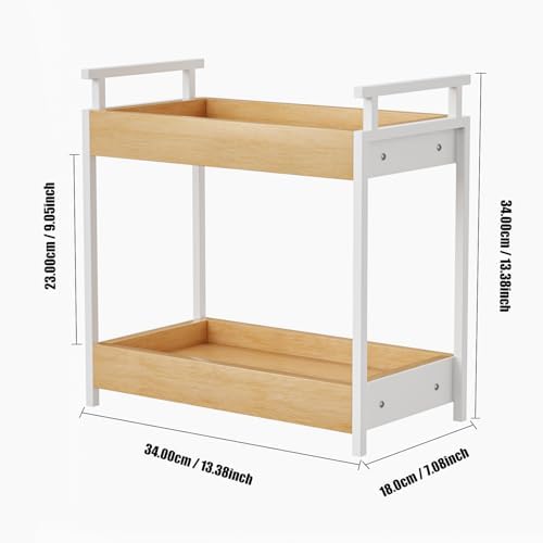 KLM Countertop Coffee Station Organizer, 2 Tier Wooden Shelf for Coffee Bar Accessories, Condiment Storage Caddy for Kit