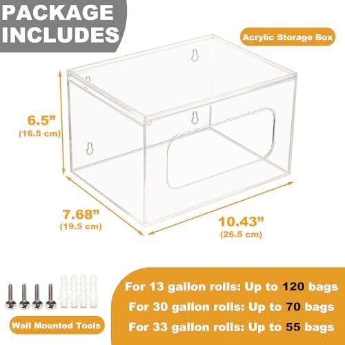 SEANADO Extra Large Trash Bag Dispenser Roll Holder with Lid - Wall Mount Acrylic Garbage Bag Stackable Storage Box for 